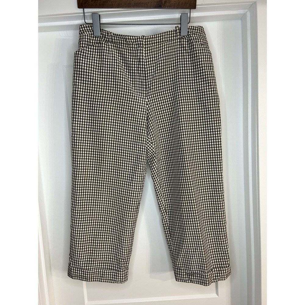 Talbots Vintage Petites Brown Gingham Silk Blend Cropped Pants Cuffed 12P